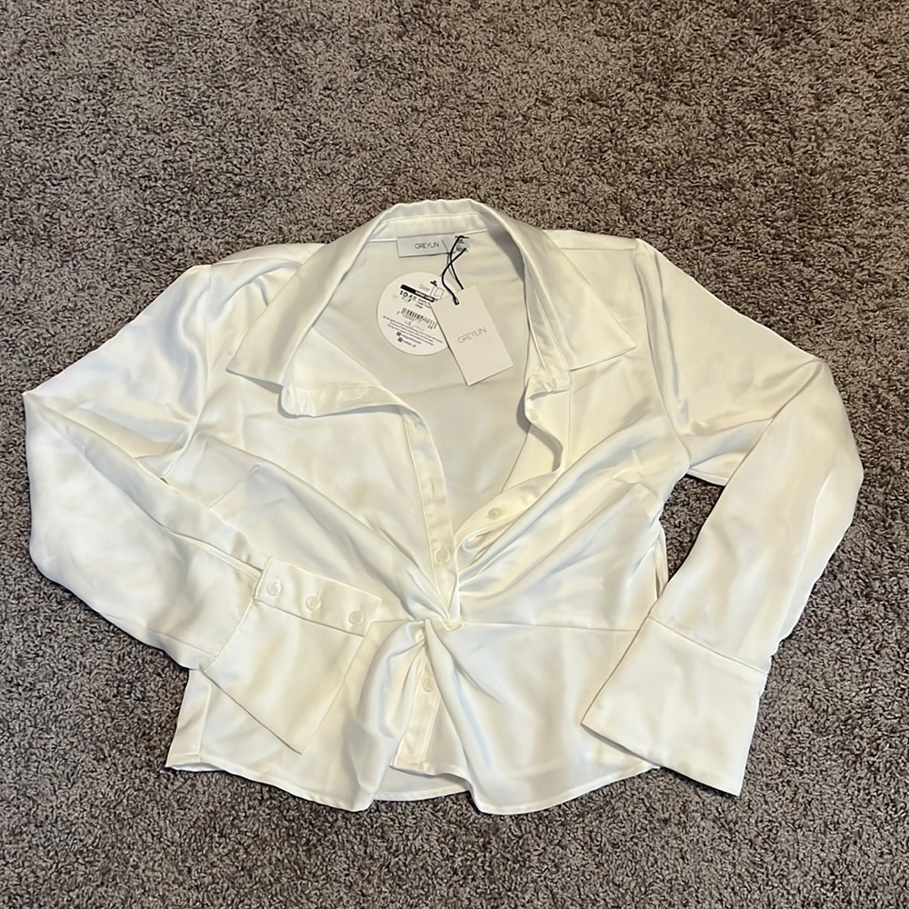 White satin button down- CROPPED